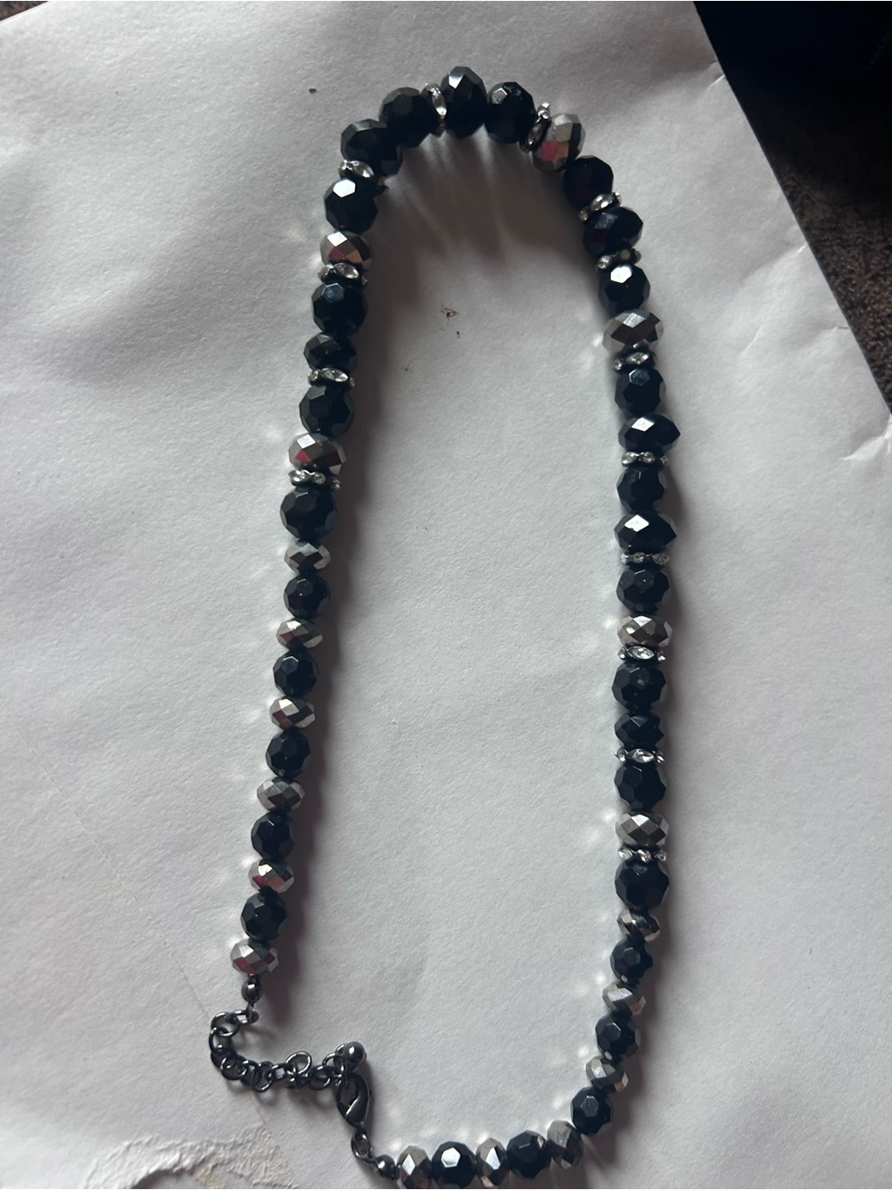 Black and Silver Faceted Bead Necklace - Women's Elegant Accent